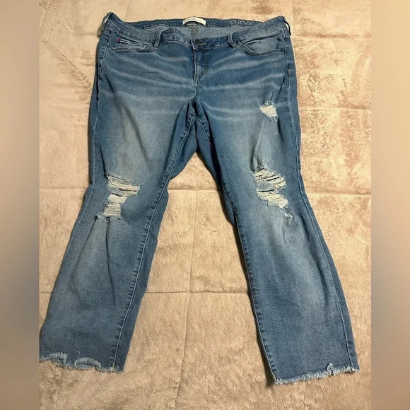 Slink Blue Distressed Shredded Curvy Ankle Jeans Size 20 Plus Blue Curvy - Picture 1 of 8
